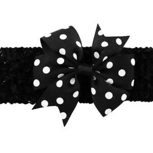 Black Polka Dot Ribbon Bow With Elastic HairBand-Dual-use Hair Clip Headband